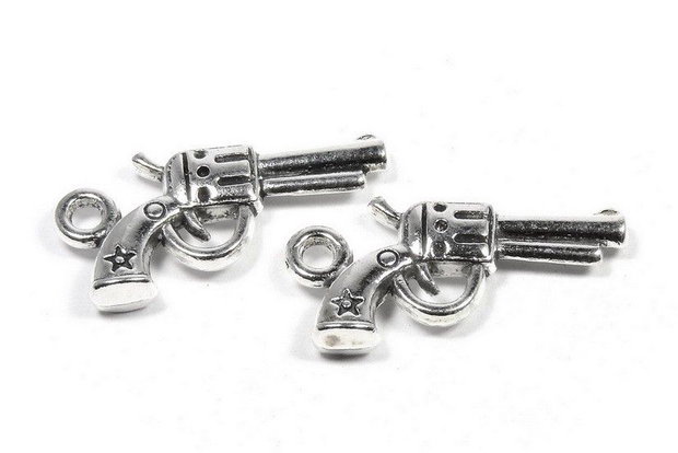 Pandantiv metalic, argintiu antichizat, pistol, 24x11 mm