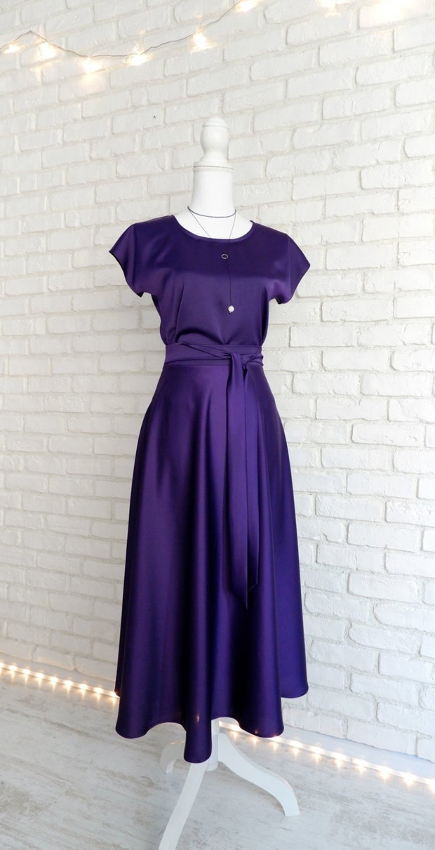 Bluza si Fusta Lunga Elegante Mov Indigo
