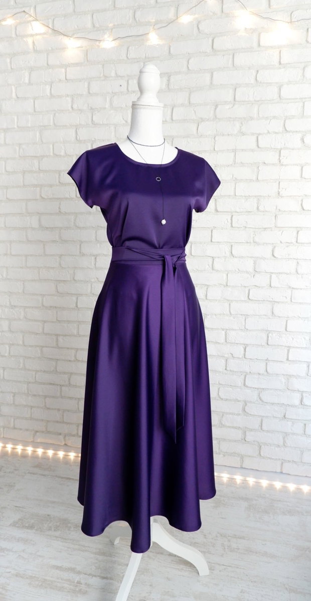 Bluza si Fusta Lunga Elegante Mov Indigo