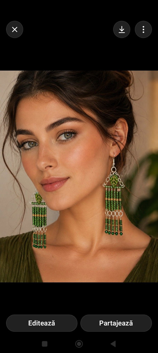 Cercei lungi verzi unicat din mărgele sticla Cehia și cristale Swarovski