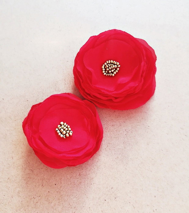 set brose / flori rosii voal rosu aprins mat