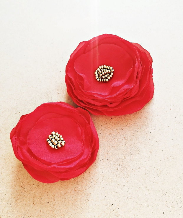 set brose / flori rosii voal rosu aprins mat