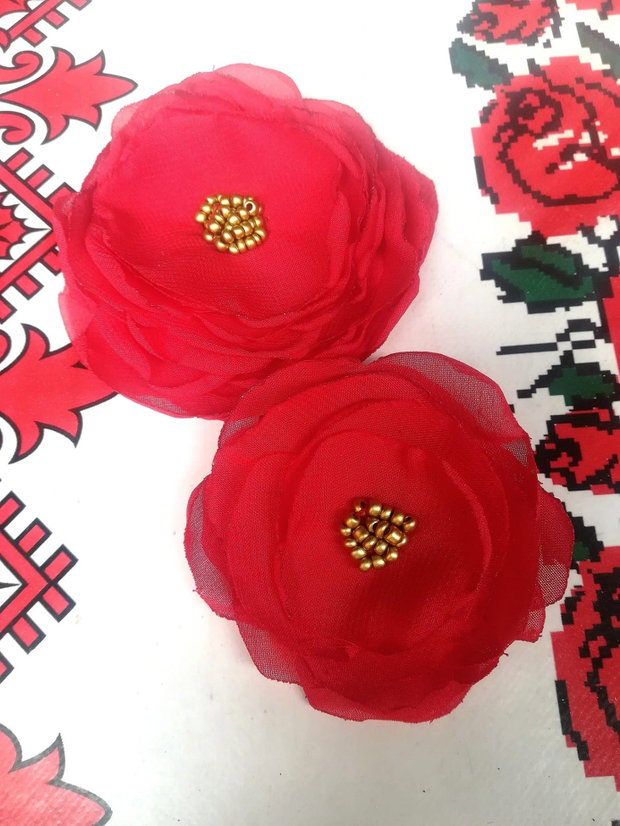 set brose / flori rosii voal rosu aprins mat