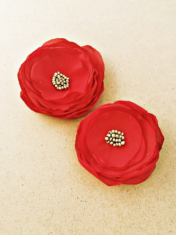 set brose / flori rosii voal rosu aprins mat