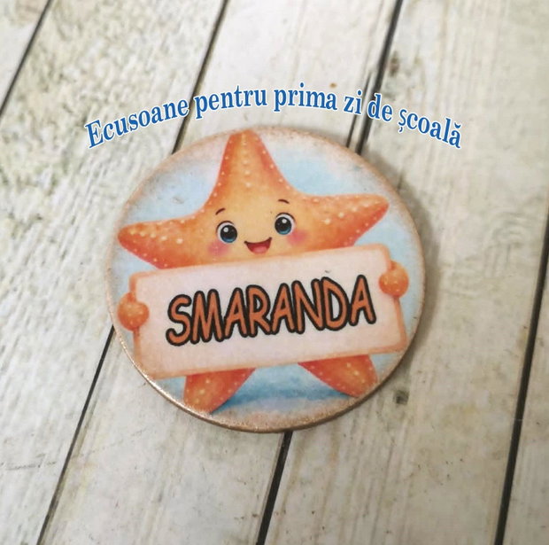 Onsigne / ecusoane personalizate cu mascota clasei - stelute de mare