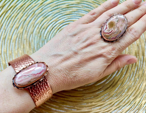 Set vintage rodocrozit natural & cupru