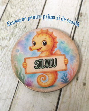 Insigne / ecusoane personalizate cu mascota clasei - tema caluti de mare