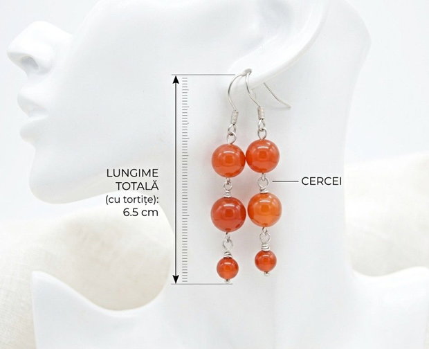 Cercei lungi Carneol natural și Inox  Eleganță în nuanțe calde de toamnă (cod1455)