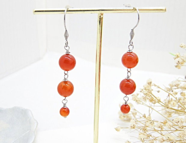 Cercei lungi Carneol natural și Inox  Eleganță în nuanțe calde de toamnă (cod1455)