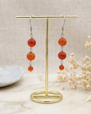 Cercei lungi Carneol natural și Inox Eleganță în nuanțe calde de toamnă (cod1455)