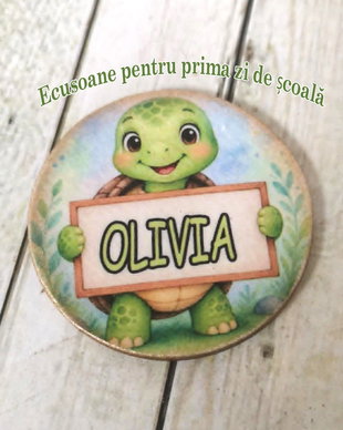 Insigne / ecusoane personalizate cu mascota clasei - tema Broscute testoase