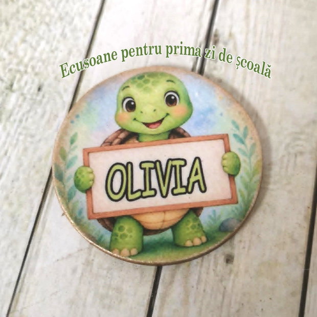 Insigne / ecusoane personalizate cu mascota clasei - tema Broscute testoase
