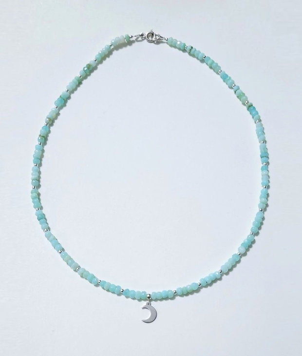Colier argint 925 cu opal peruvian albastru si hematit