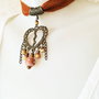 chocker boem patinat piele si pandant inima