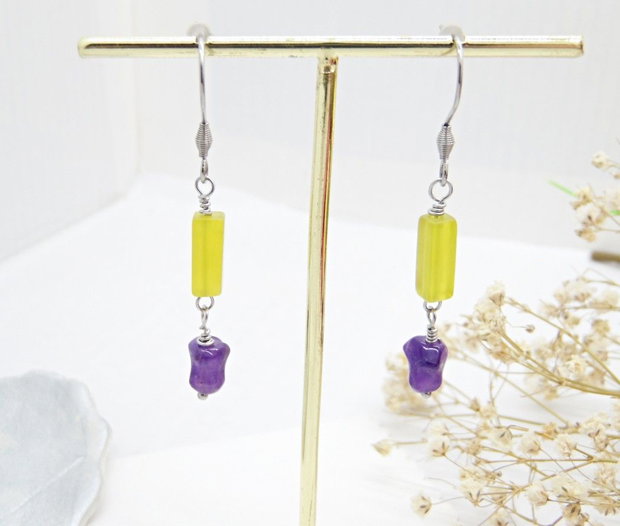 Cercei handmade - ametist si jad (cod1456)