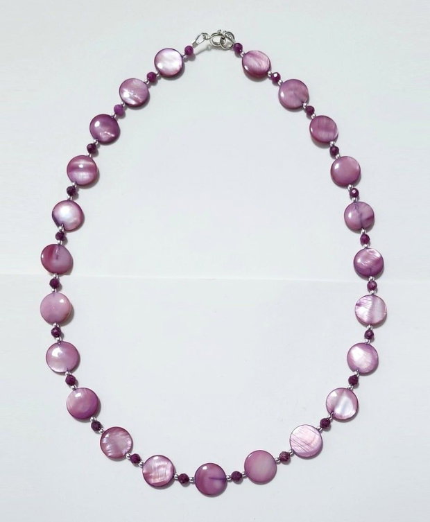 Colier argint 925 cu sidef violet, rubin si hematit