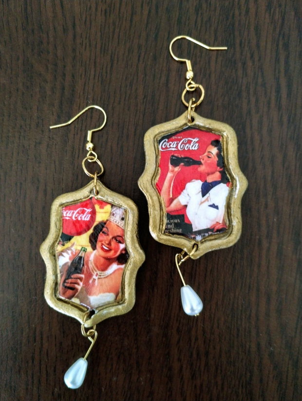 Cercei statement ilustrații Coca-Cola vintage