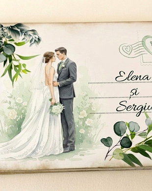 Guestbook de nuntă personalizat cu miri si eucalipt