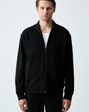 BOSS Green hanorac cu fermoar pentru bărbați cu bumbac SW_Collar Full Zip