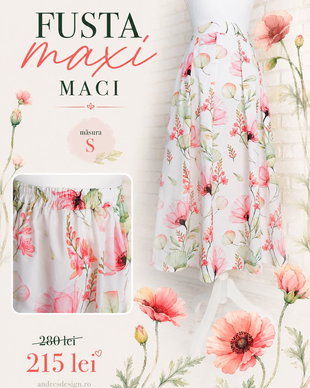 Fusta Plisata cu Talie Elastica Imprimeu Maci (masura S in stoc)