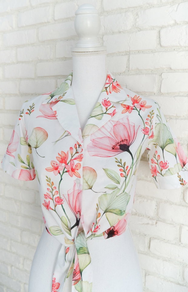 Camasa Crop cu Nod Imprimeu Maci (masura XS/S in stoc)