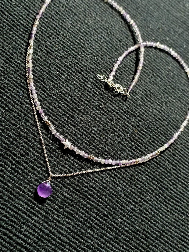 Colier argint ametist brioleta stea lant argint minimalist boho chic trendy