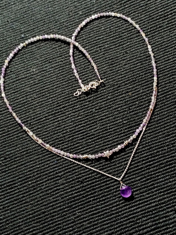 Colier argint ametist brioleta stea lant argint minimalist boho chic trendy