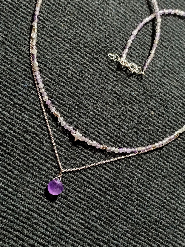 Colier argint ametist brioleta stea lant argint minimalist boho chic trendy
