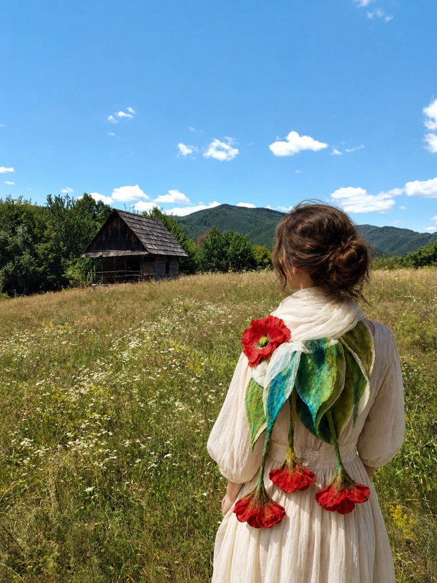 Eșarfă de mătase naturala împaslita