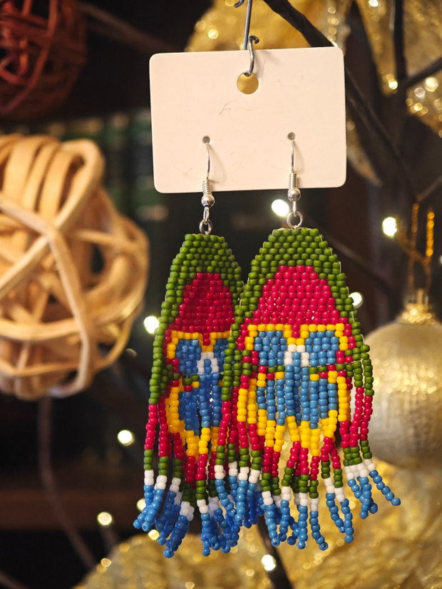 Cercei unicat Boho lungi panseluta din mărgele sticla Cehia
