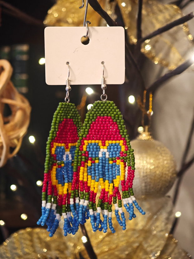 Cercei unicat Boho lungi panseluta din mărgele sticla Cehia