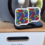 Cercei handmade din lut polimeric, model vitraliu/mozaic multicolor cu baze albe
