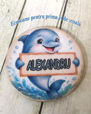 Insigne / ecusoane personalizate pentru prima zi de scoala - tema delfini