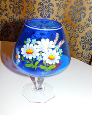Cristal  albastru Bohemia,   pictat manual ,  neutilizat