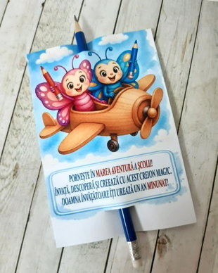 Card personalizat cu creione, cadou pentru prima si de zi de scoala - tema fluturasi