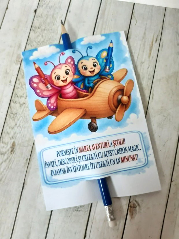 Card personalizat cu creione, cadou pentru prima si de zi de scoala - tema fluturasi