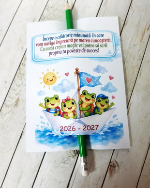 Card personalizat cu creione, cadou pentru prima si de zi de scoala - tema broscute