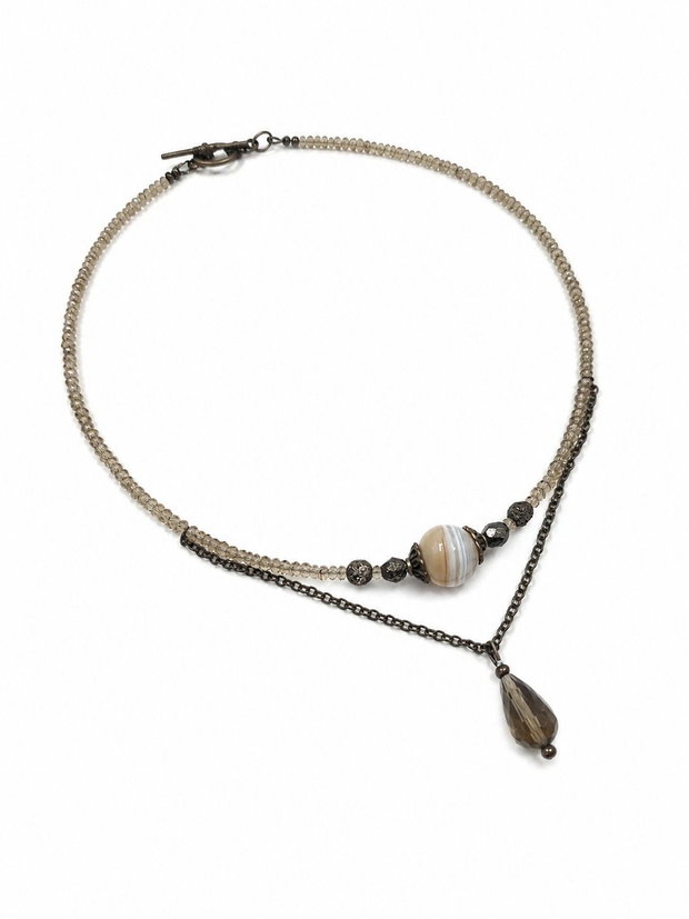 Colier handmade cu agat dungat și cristale fațetate