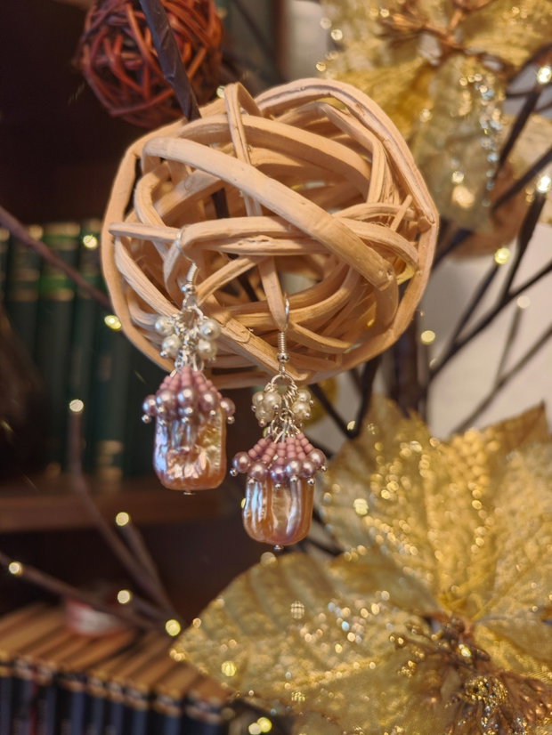 Cercei handmade cu perle baroc naturale și perle Swarovski