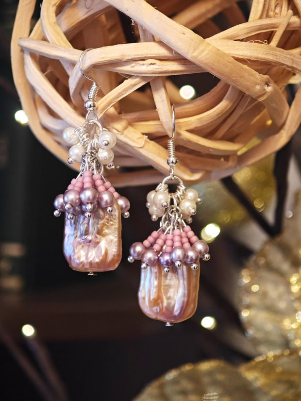 Cercei handmade cu perle baroc naturale și perle Swarovski