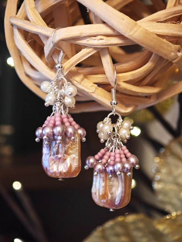 Cercei handmade cu perle baroc naturale și perle Swarovski