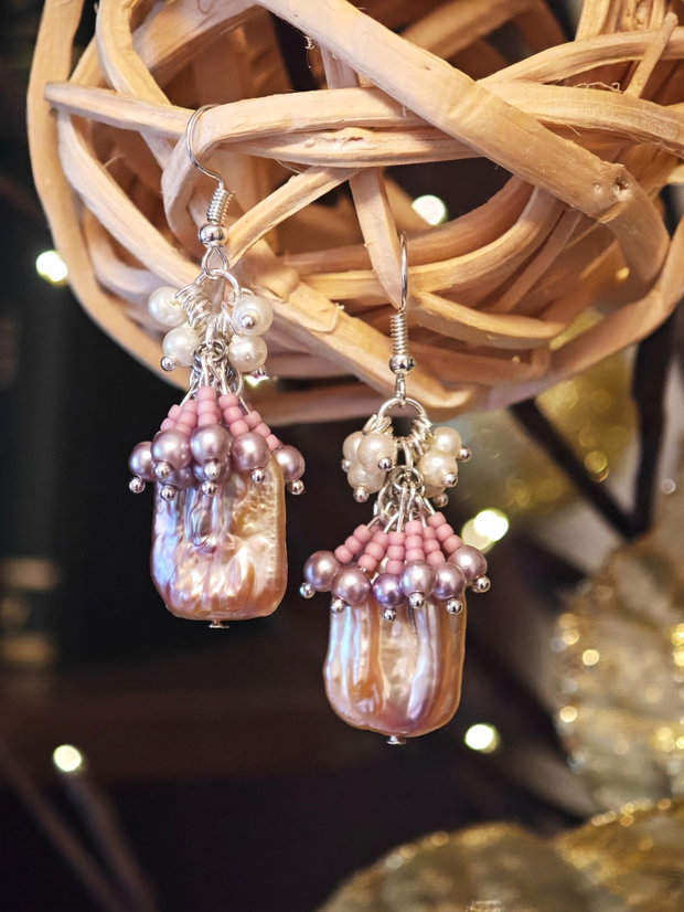 Cercei handmade cu perle baroc naturale și perle Swarovski