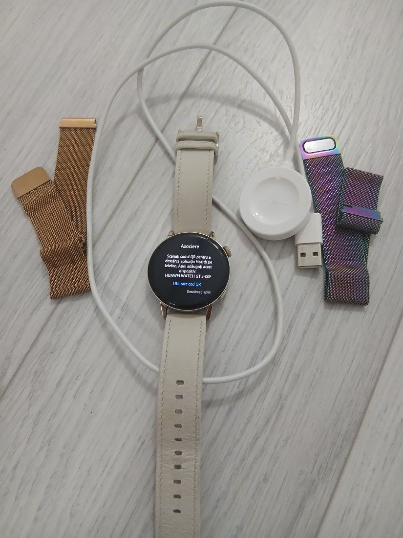 Smartwatch Huawei Watch GT 3 + 3 Brățări (Piele + 2 Cadou) + Încărcător