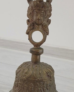 Clopot ritualic tibetan Ghanta / Vajra din bronz masiv vintage