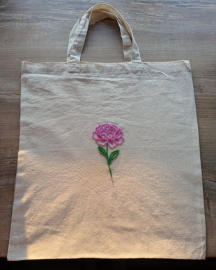 Tote bag brodat manual-Bujor