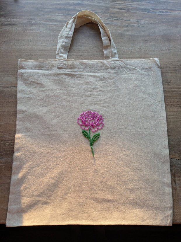 Tote bag brodat manual-Bujor