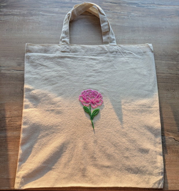 Tote bag brodat manual-Bujor
