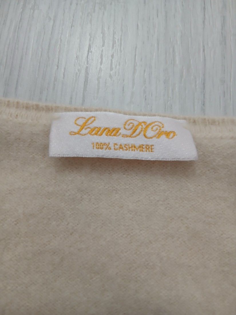 Pulover Lana d'Oro 100% Cașmir Premium, Bej cu petice gri, Mărimea M