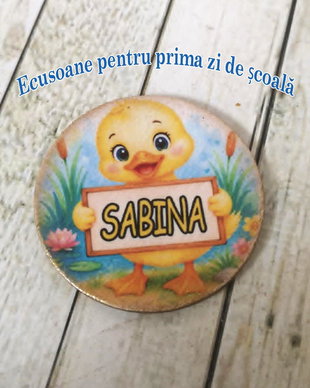 Insigne / ecusoane personalizate pentru prima zi de scoala - tema bobocei de rata (ratuste)