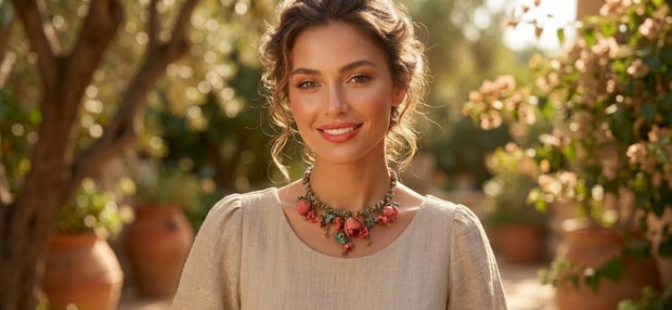 Colier statement "Earthy Boho" cu unakite